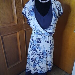 Floral Blue Asymmetrical Women's Dress